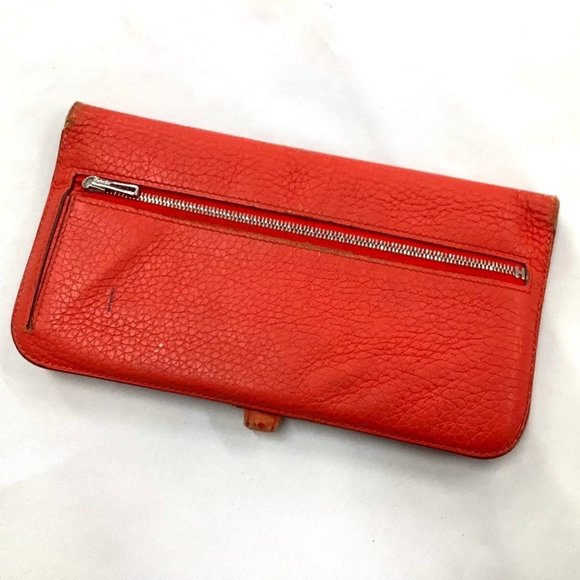 HERMES Dogon Long Wallet in Red Taurillon Clemence Leather, Grained, O Stamp, - Picture 2 of 10